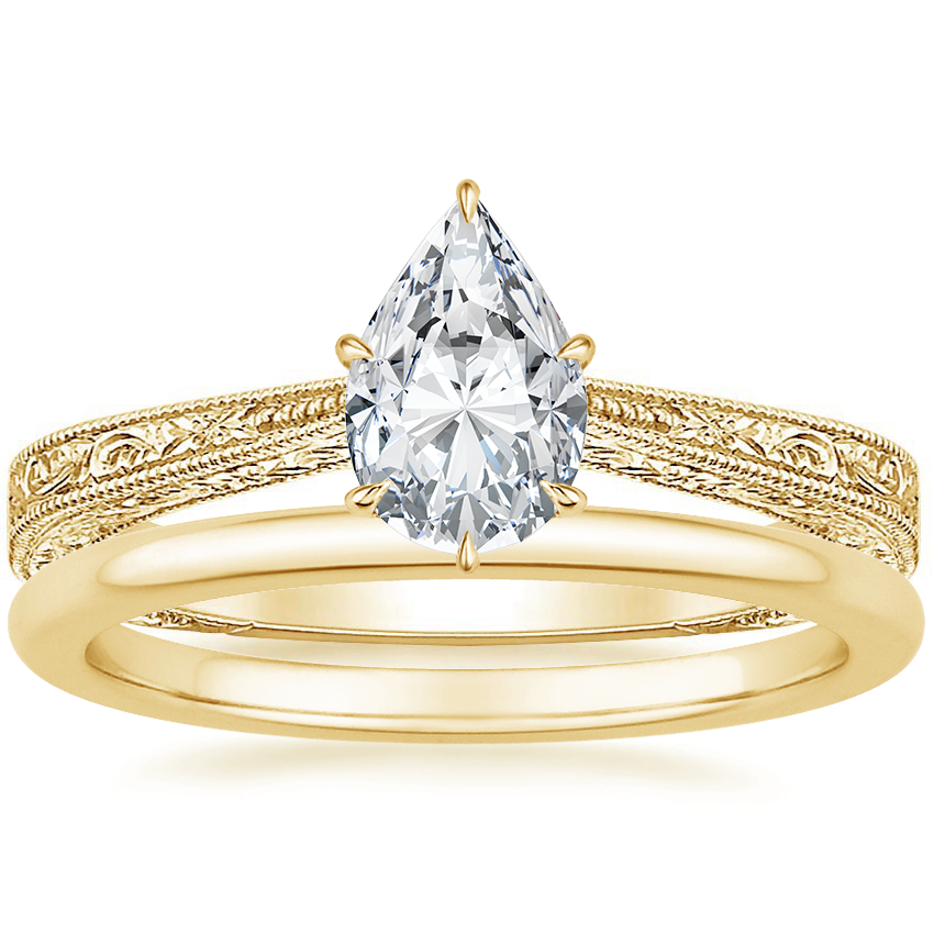 18K Yellow Gold Elsie Ring with Petite Comfort Fit Wedding Ring